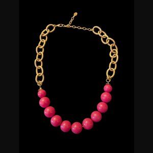 Mollybeads Gold Tone Pink Bead Chunky Statement Necklace 23"